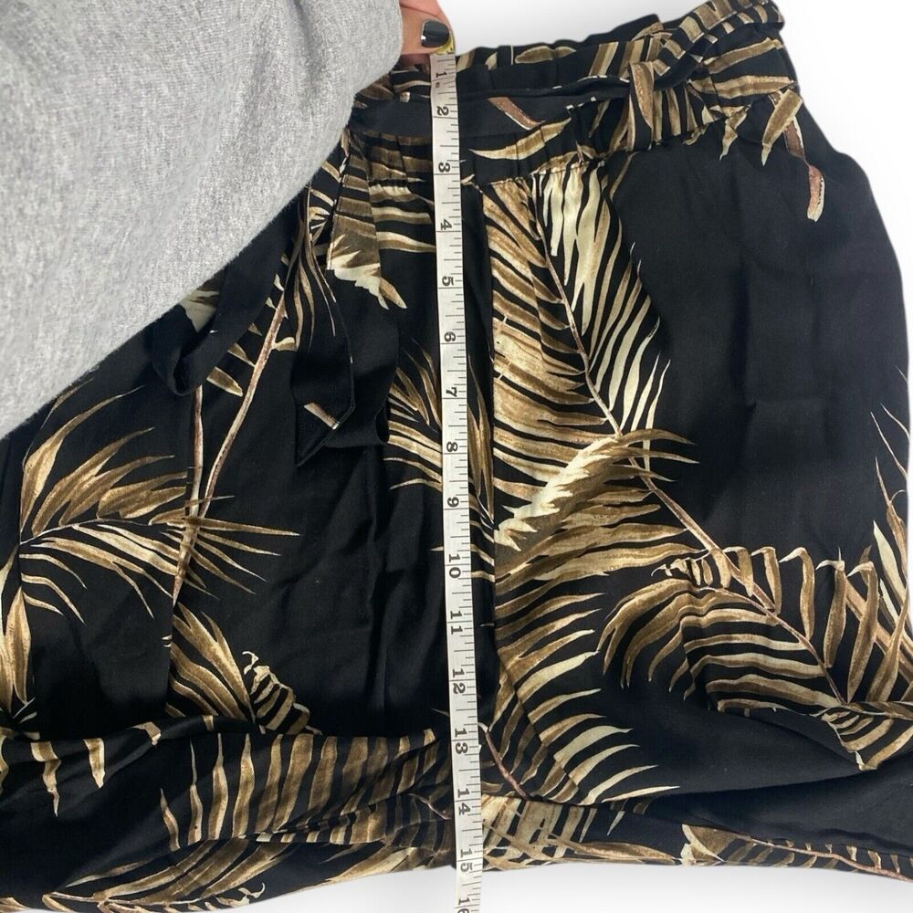 HM Womens Black Tan Tropical Palm Leaf Paperbag Waist Tapered Pants Size 6 - Picture 7 of 7